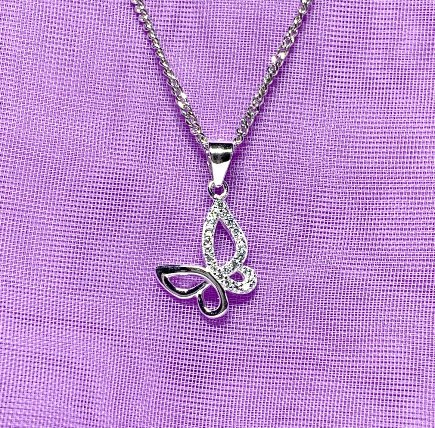Sterling silver butterfly shaped cubic zirconia necklace pendant