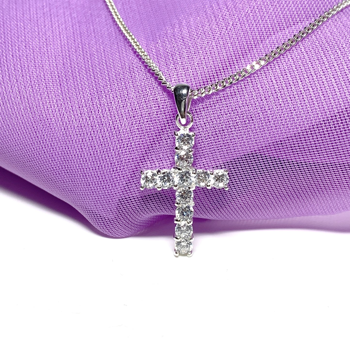 Sterling silver cubic zirconia set cross including chain