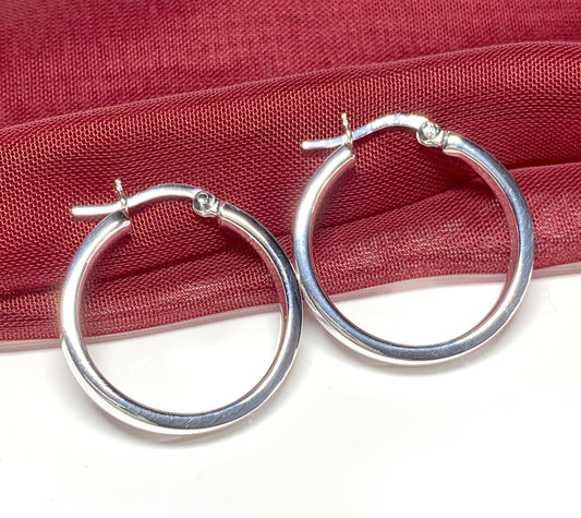 Sterling silver round hoop earrings 25 mm