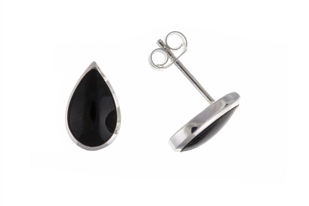 Sterling silver onyx tear drop stud earrings