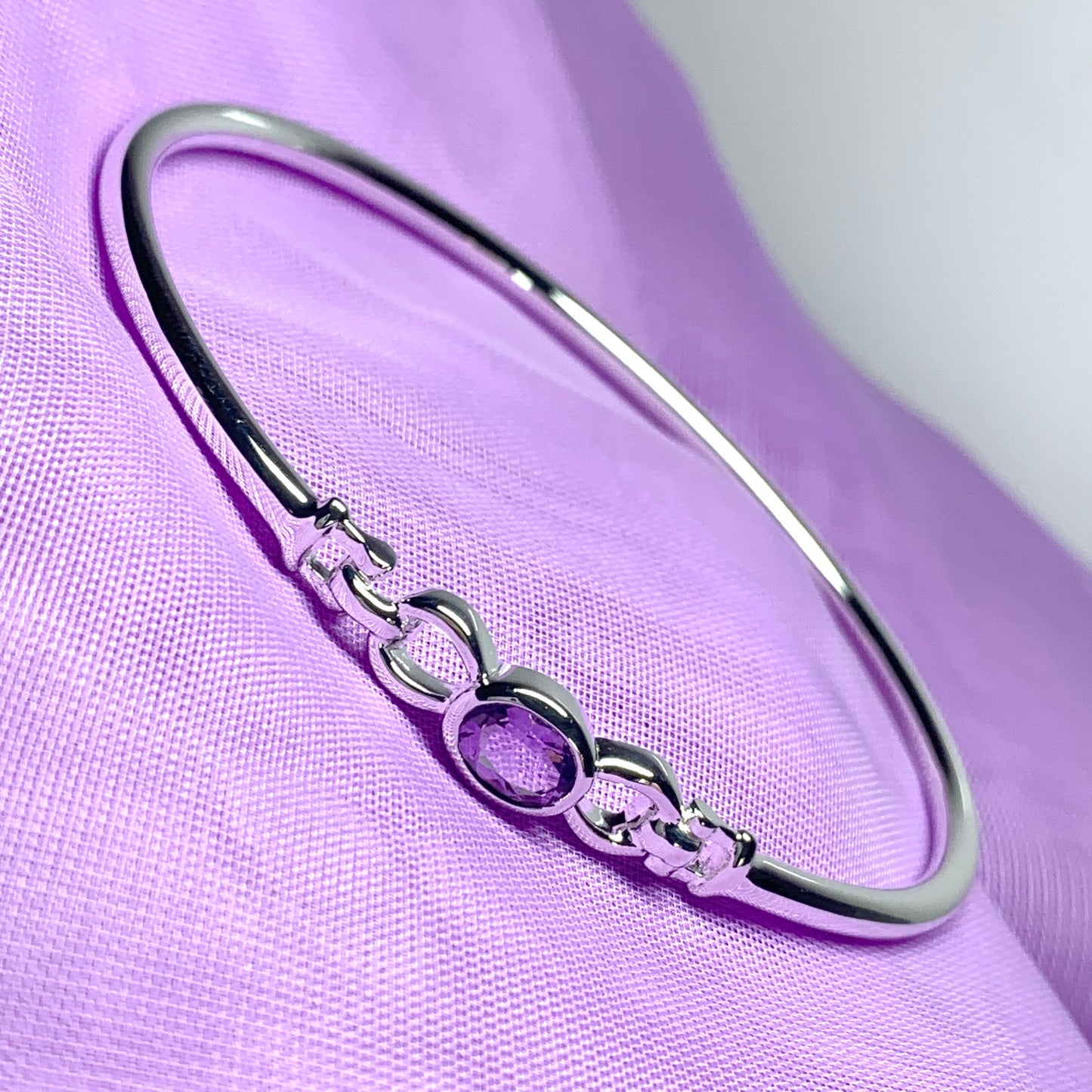 Sterling silver oval real amethyst purple bangle