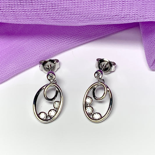 Sterling silver oval drop stud earrings cubic zirconia
