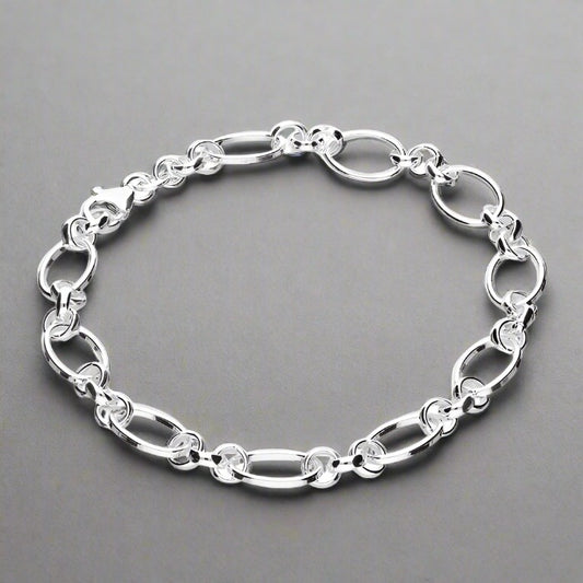 Solid oval link sterling silver open designed bracelet