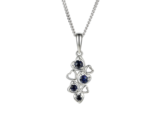Sterling silver real blue sapphire necklace heart pendent