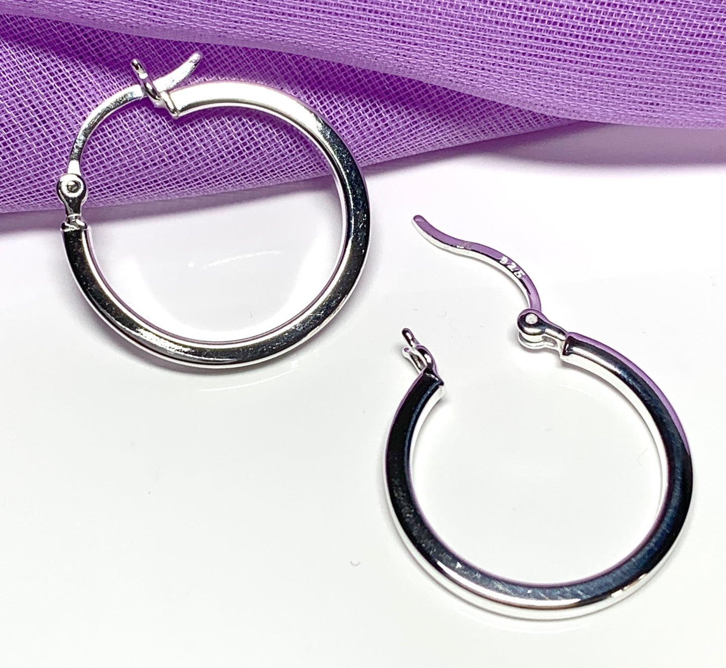 Sterling silver round hoop earrings 20 mm