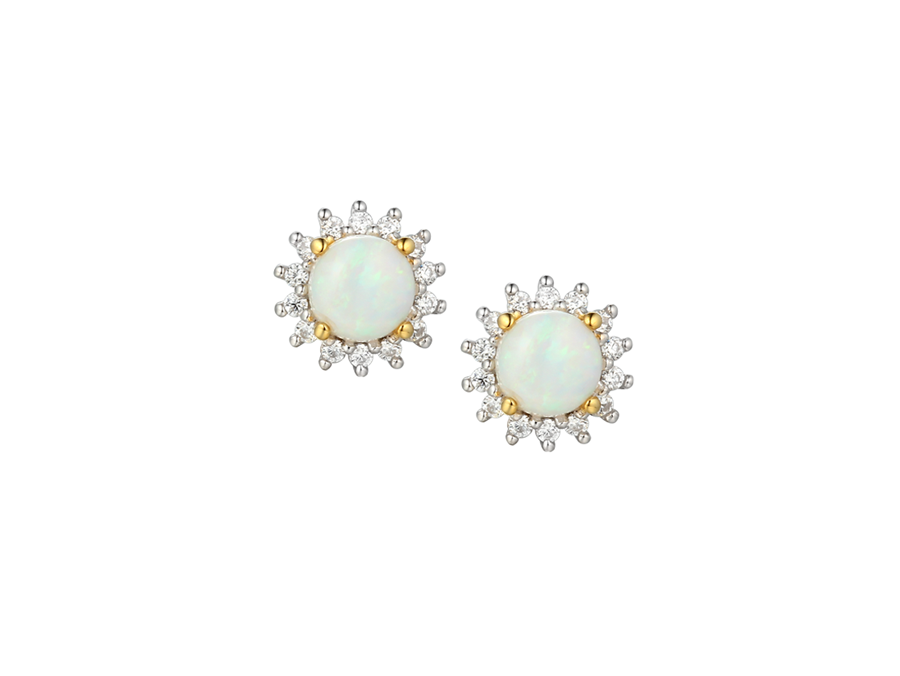 Sterling silver round opal and cubic zirconia stud earrings