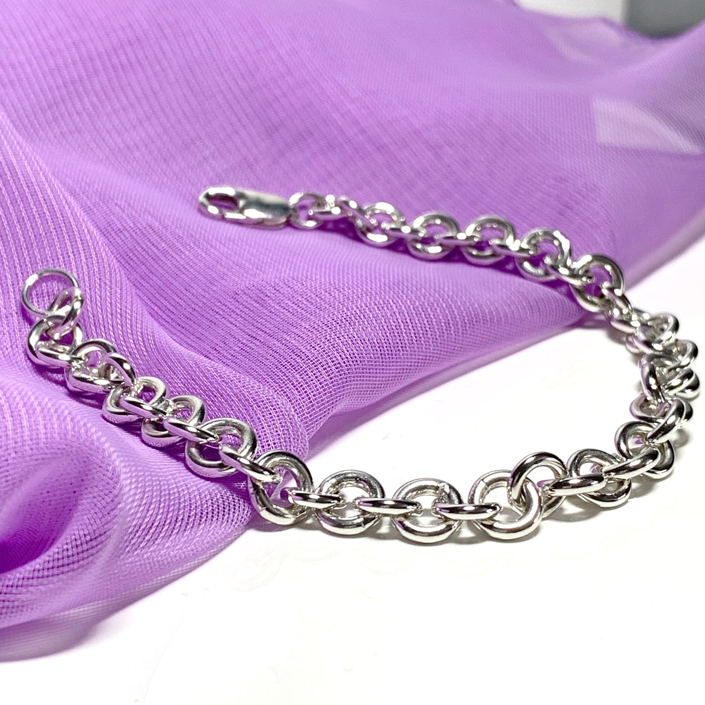 Sterling silver solid round link bracelet