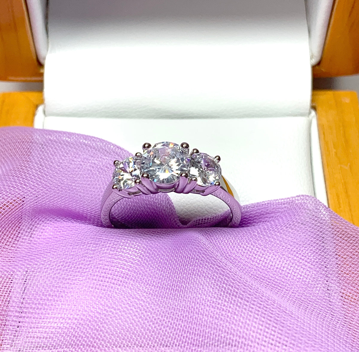 Sterling silver three stone trilogy ring cocktail dress