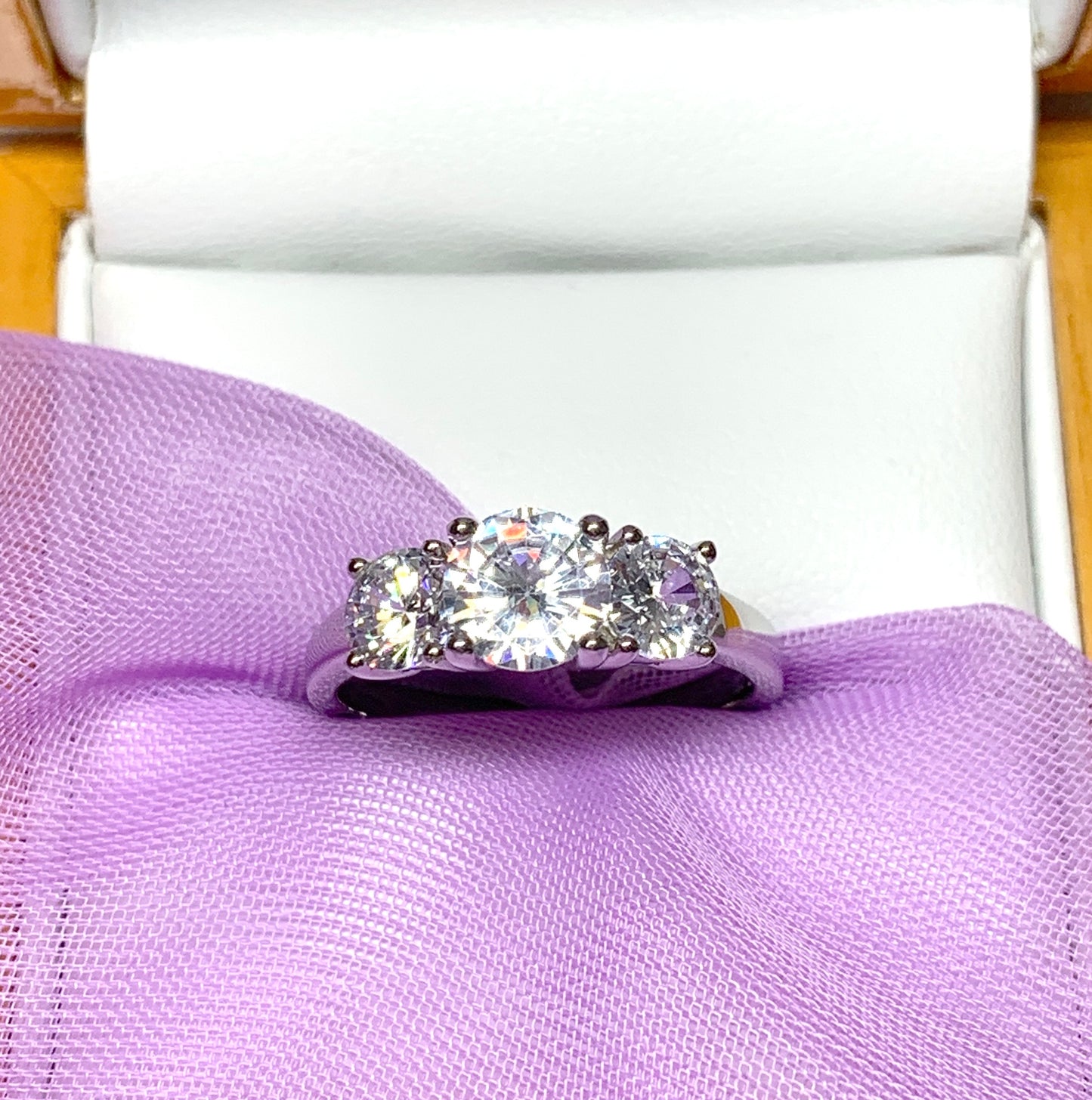 Sterling silver three stone trilogy ring cocktail dress