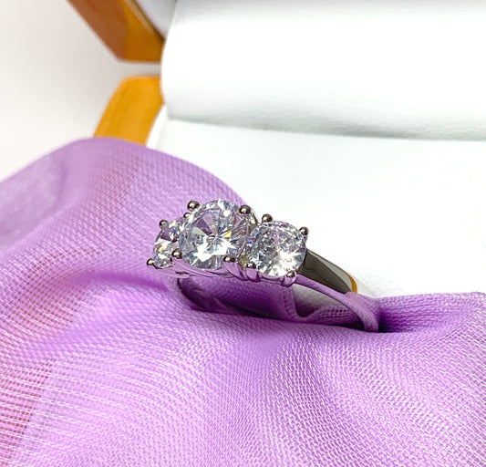 Sterling silver three stone trilogy ring cocktail dress