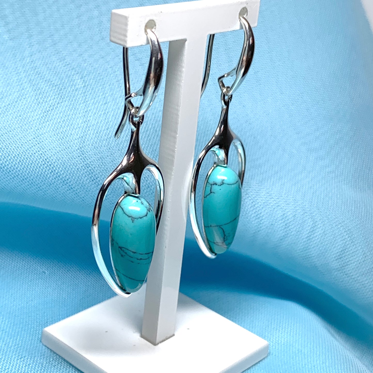 Sterling silver turquoise pear shaped drop earrings