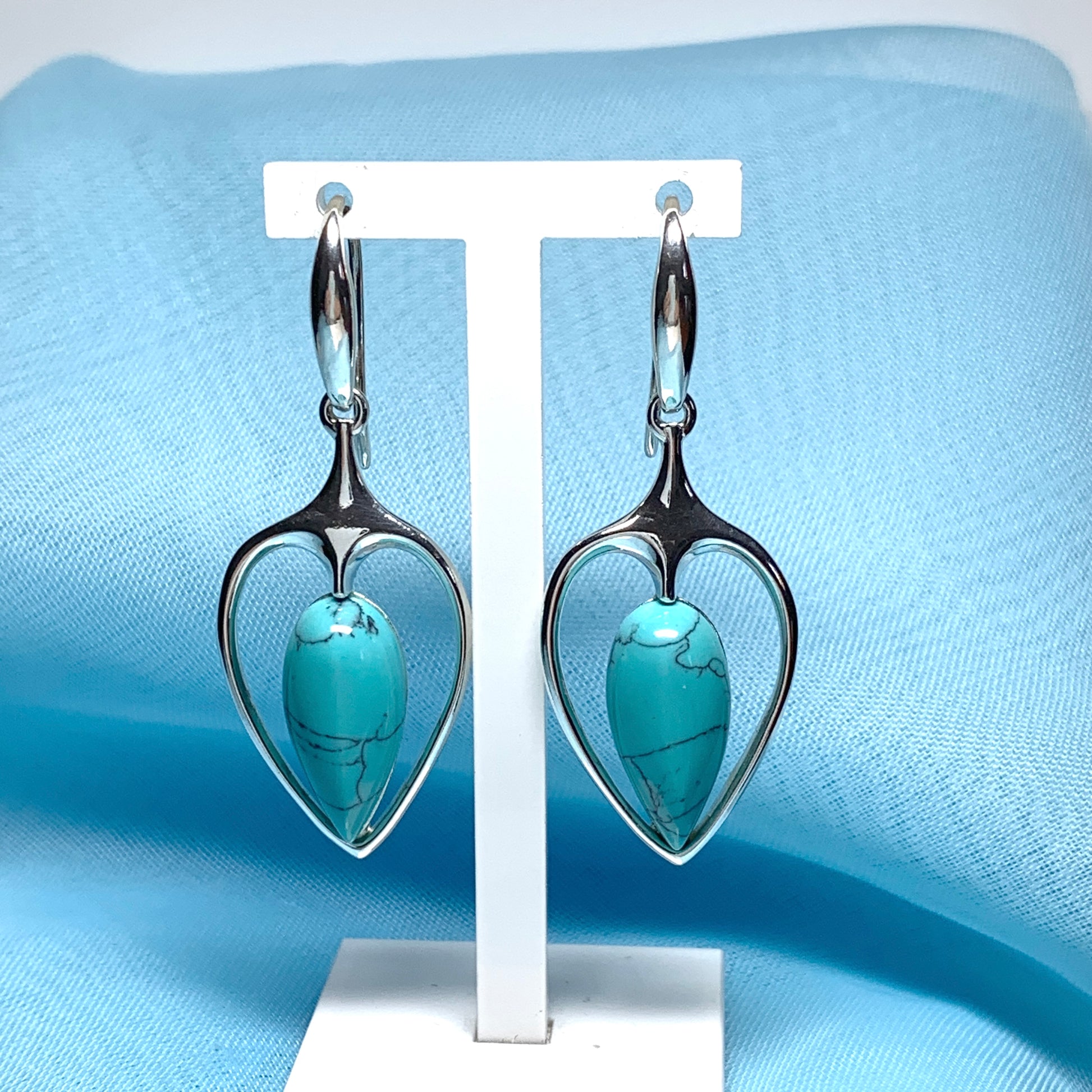Sterling silver turquoise pear shaped drop earrings