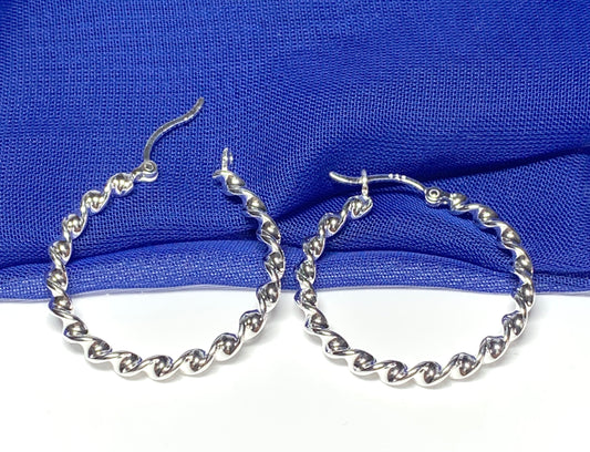 Sterling silver twisted round hoop earrings 30 mm