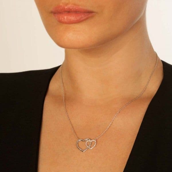 Striking Heart Interlocking Double Heart Bliss  Hot Diamonds Silver Necklace Pendant DN128