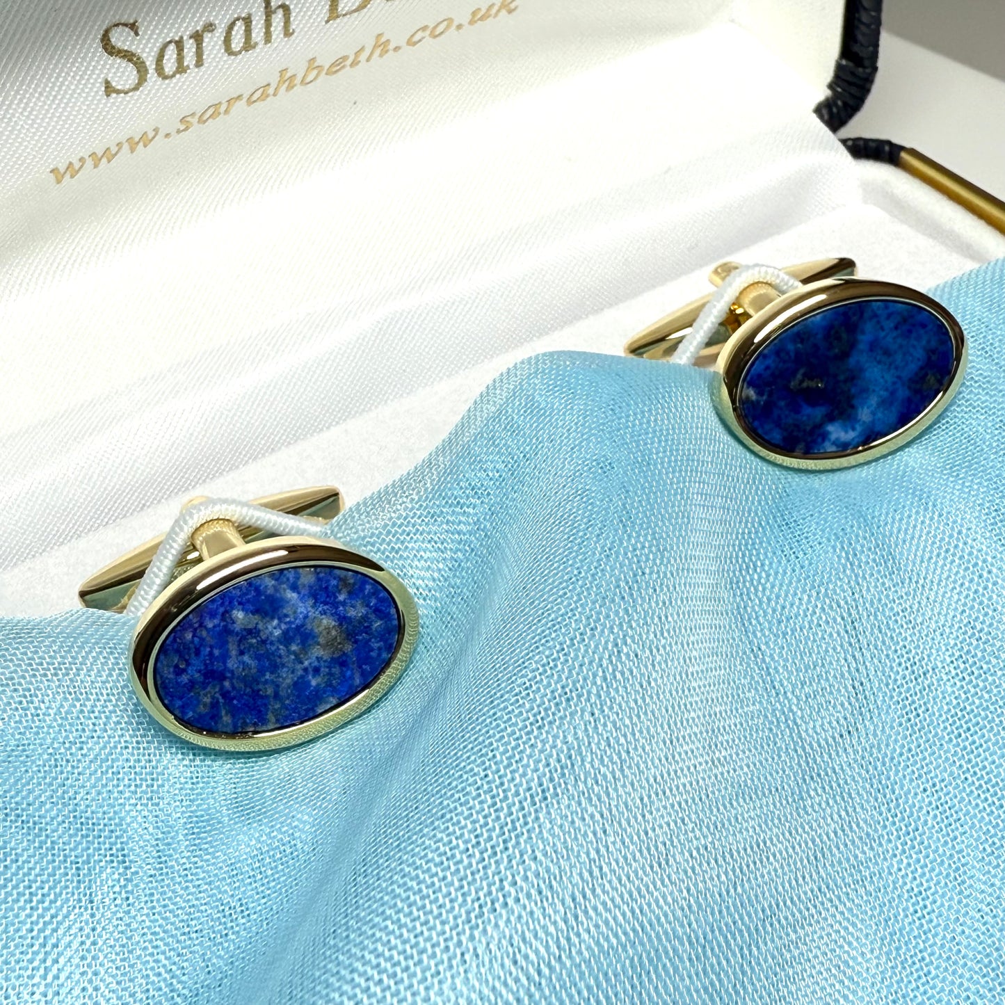 Oval Cufflinks Blue Lapis Lazuli Gold Plated