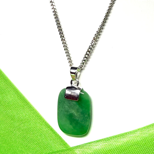 Stunning and beautiful real green jade necklace that has a cushion shaped pendant
