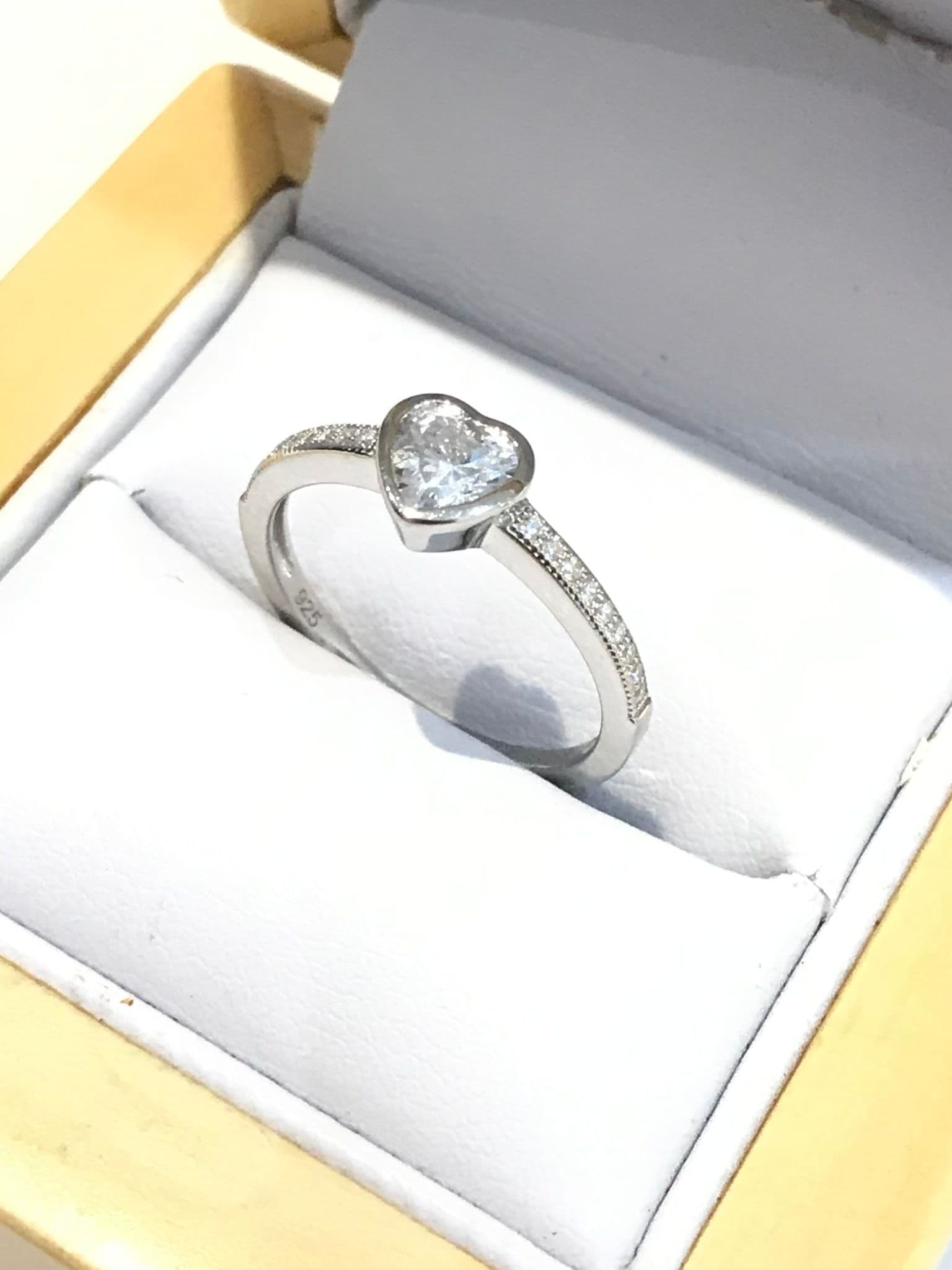Heart shaped cubic zirconia sterling silver ring