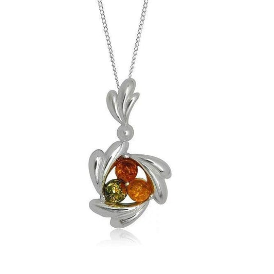 Swirl Sterling Silver Multi Coloured Amber Necklace