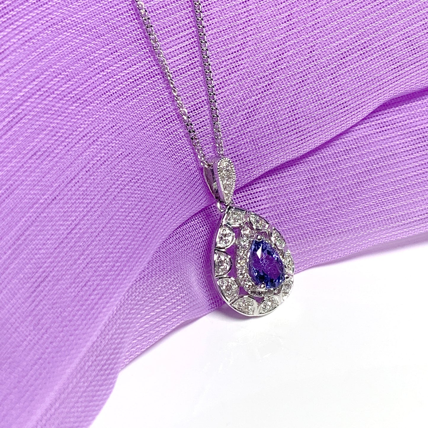 Tanzanite And Diamond White Gold Pear Necklace