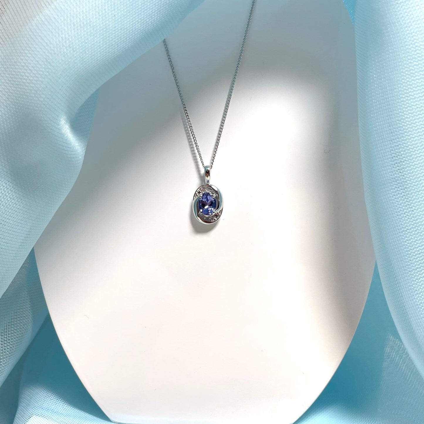 Tanzanite and Diamond Oval Cluster Necklace