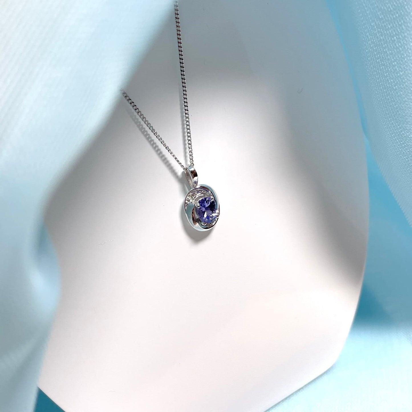 Tanzanite and Diamond Oval Cluster Necklace