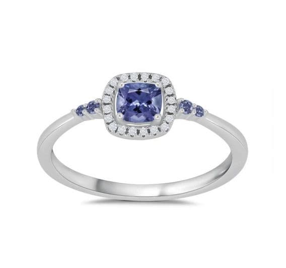 Tanzanite and diamond white gold square cluster ring