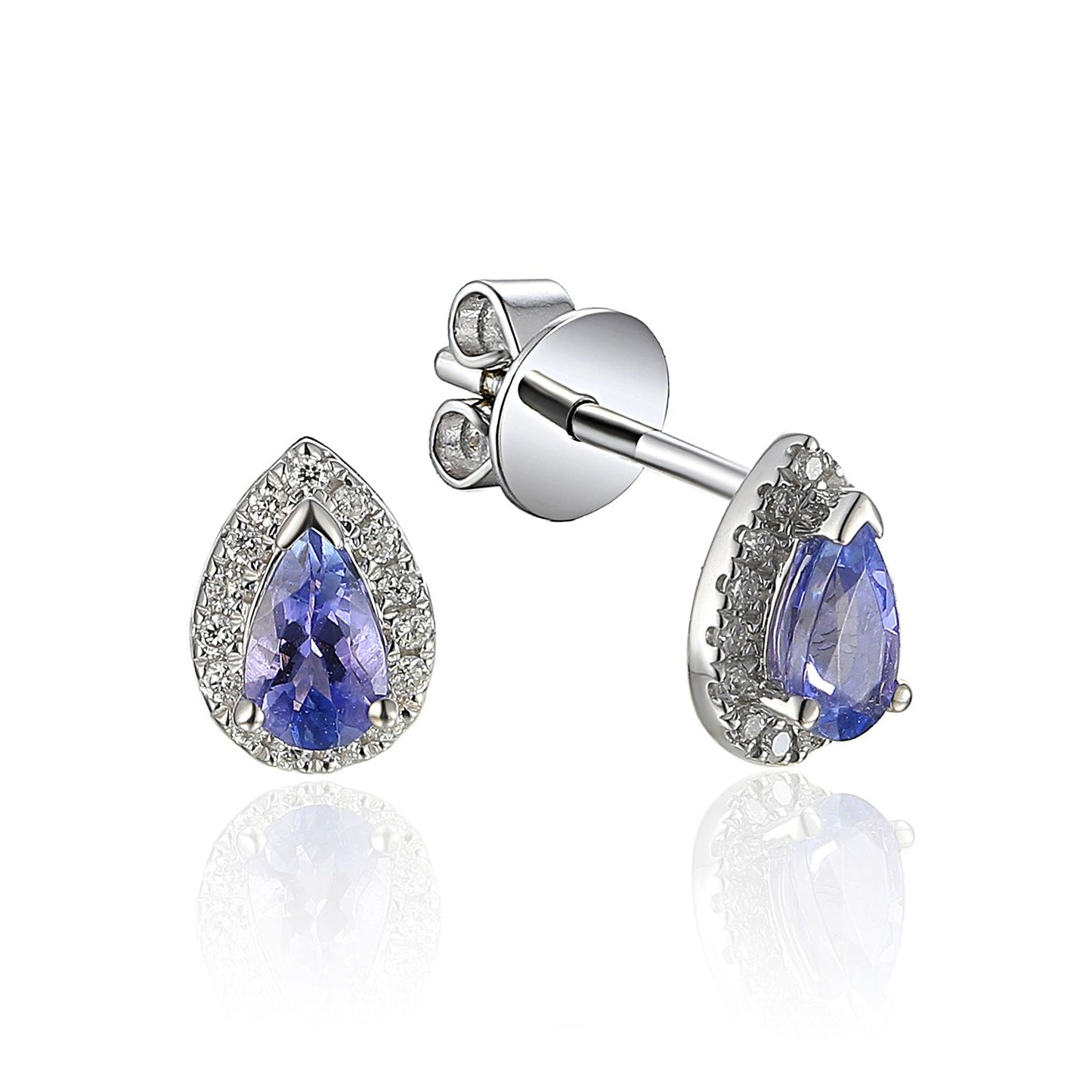 Real tanzanite and diamond white gold stud earrings