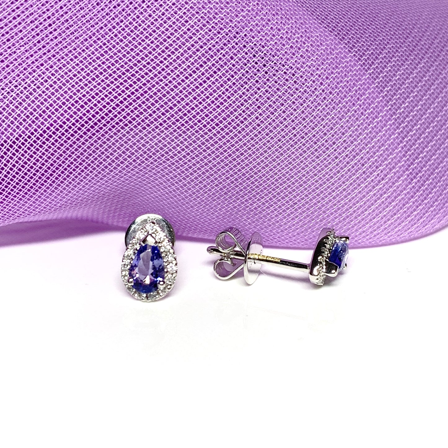 Real tanzanite and diamond white gold stud earrings