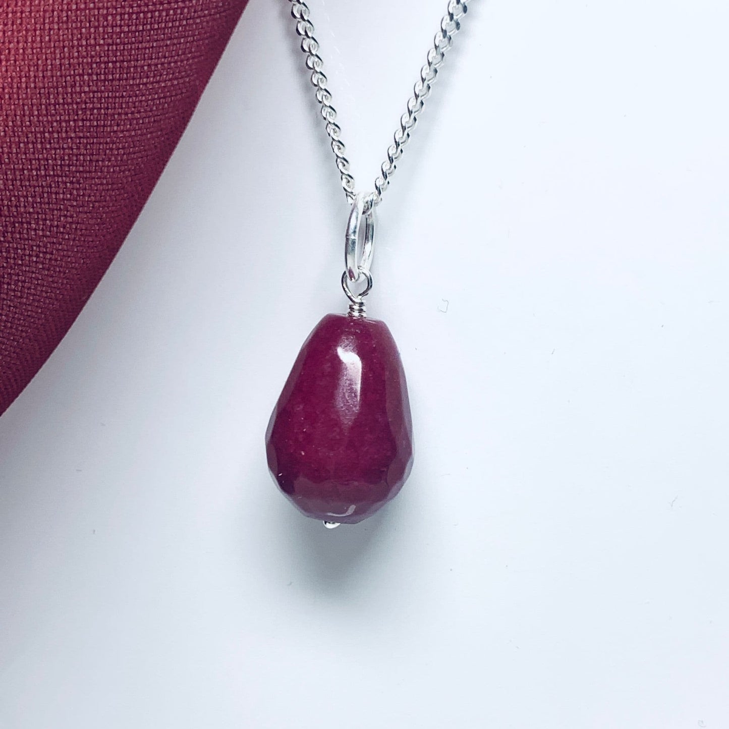 Tear Drop Silver Pear Shaped red Jade Necklace Pendant