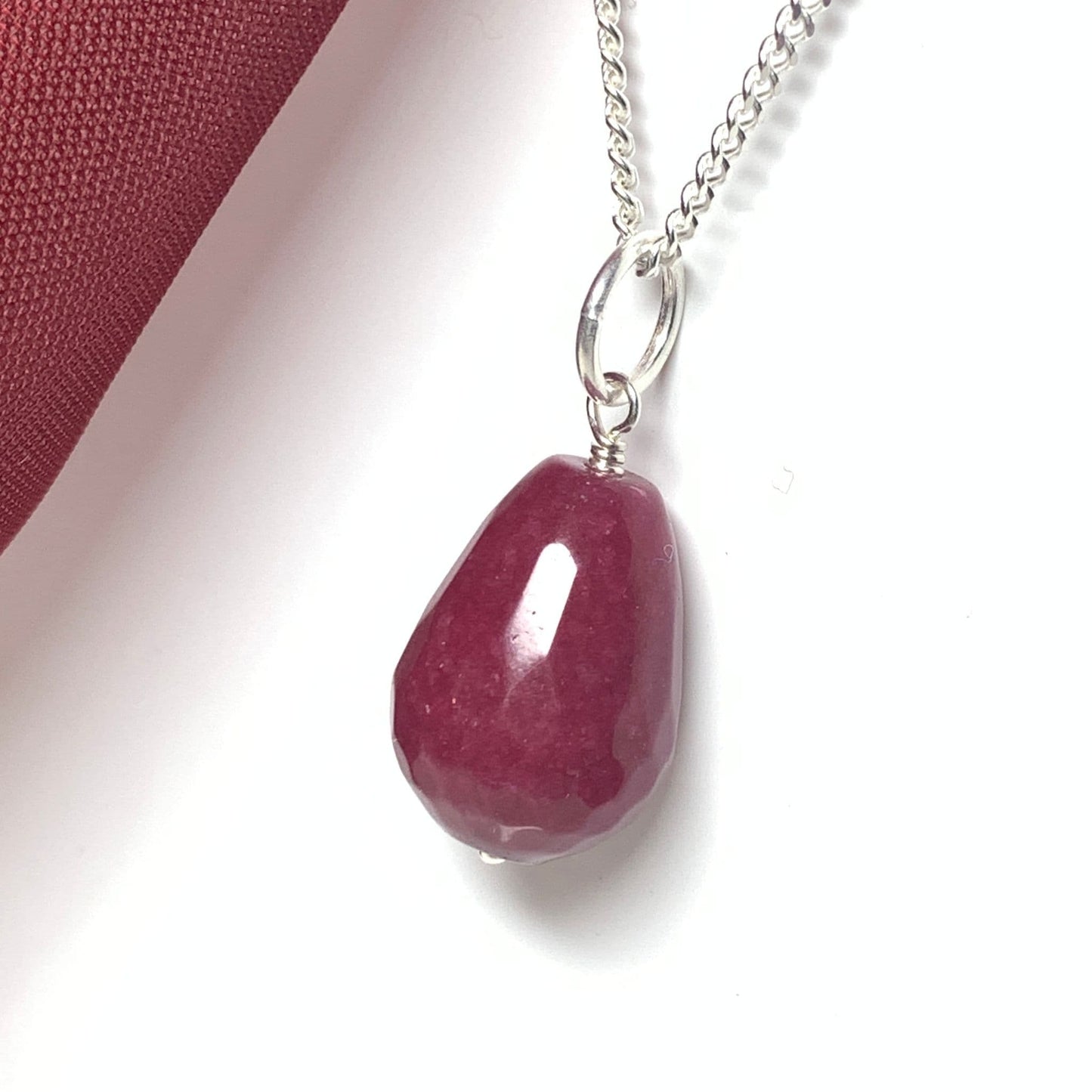 Tear Drop Silver Pear Shaped red Jade Necklace Pendant