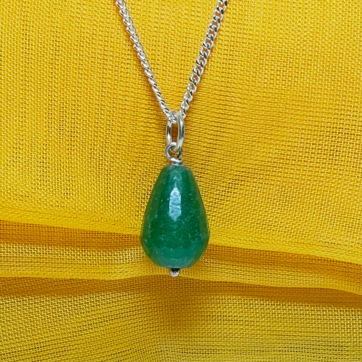 Tear Drop Silver Pear Shaped Green Jade Necklace Pendant