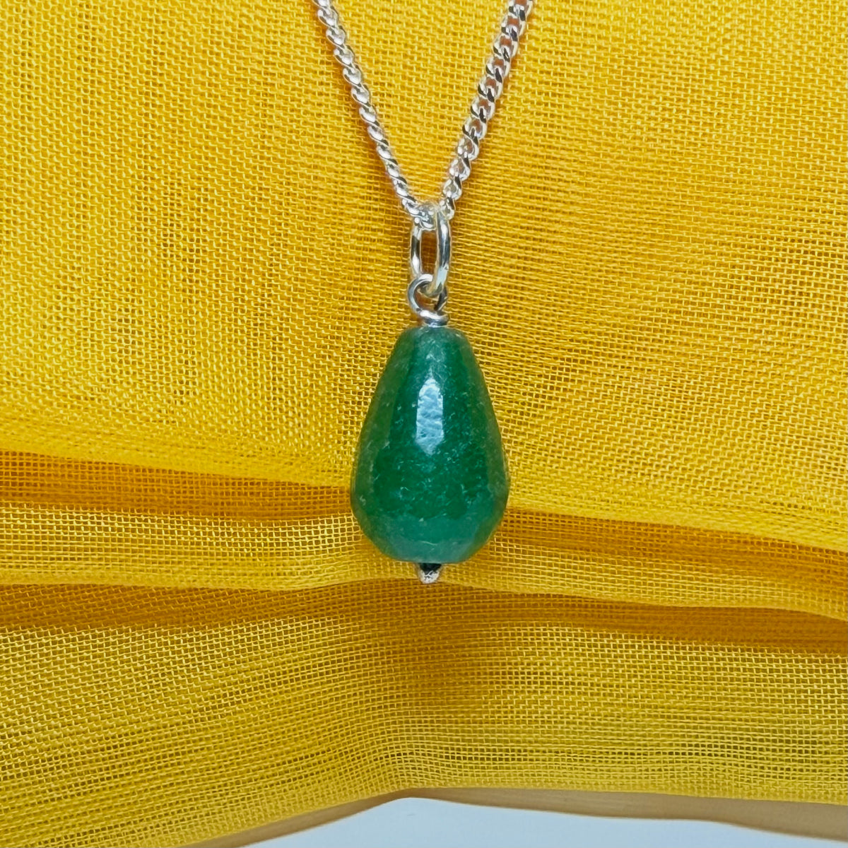 Tear Drop Silver Pear Shaped Green Jade Necklace Pendant