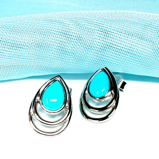 Teardrop shape turquoise stud dropped earrings sterling silver