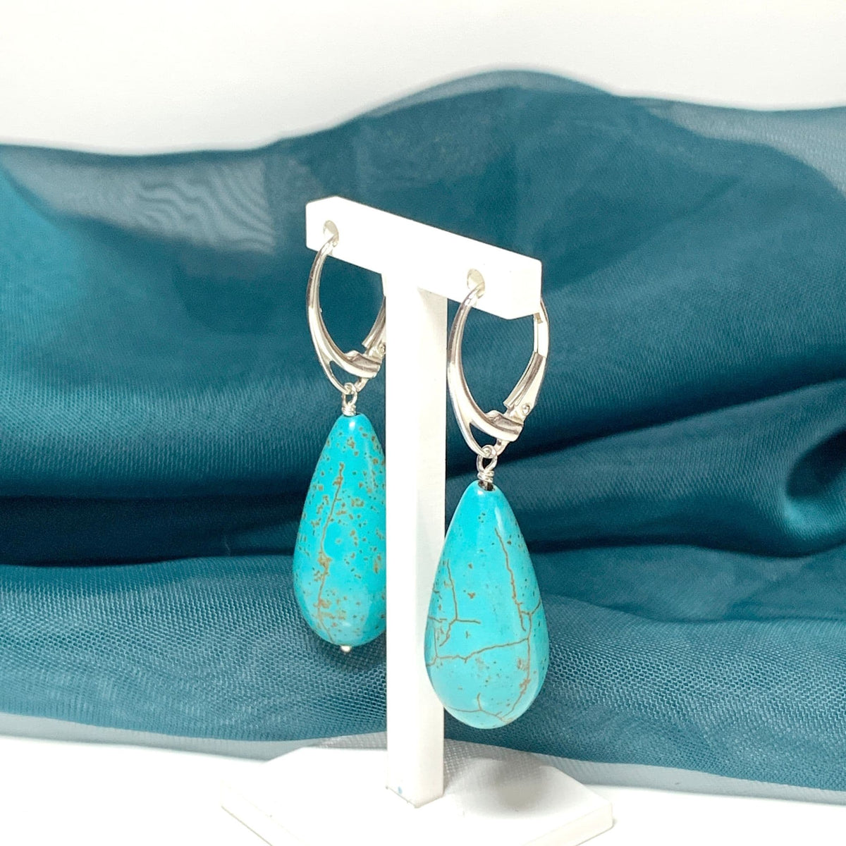 Large Turquoise Teardrop Sterling Silver Drop Earrings