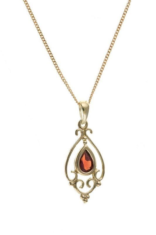 Teardrop yellow gold real garnet pear shaped necklace pendant