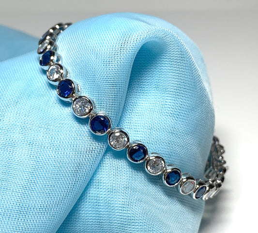 Tennis bracelet blue sterling silver cubic zirconia stone set