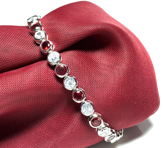Tennis bracelet red and white sterling silver cubic zirconia stone set