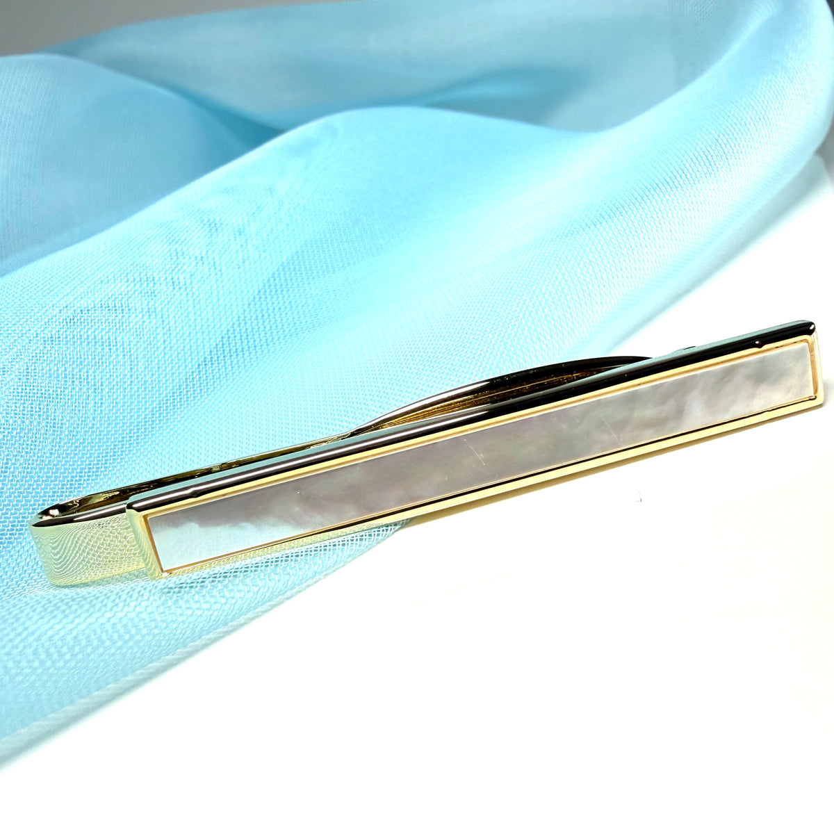 Tie Clip Bar Mother Of Pearl Gold Plated