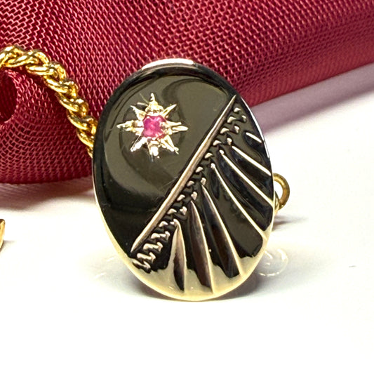 Tie Pin 9 Carat Gold Ruby Set Oval Tie Tac