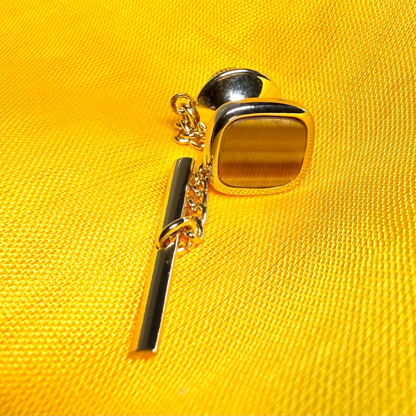 Tie Pin Gold Plated Cushion Shaped Tigers Eye Tie Tac
