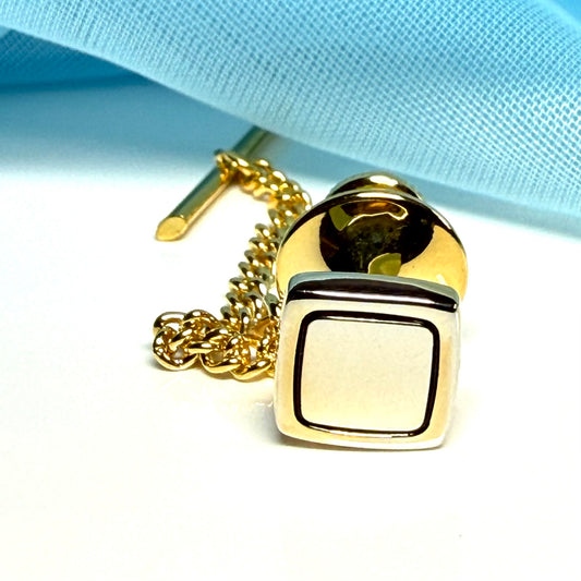Tie Pin Gold Plated Square Polished With Black Line Detail Tie Tac
