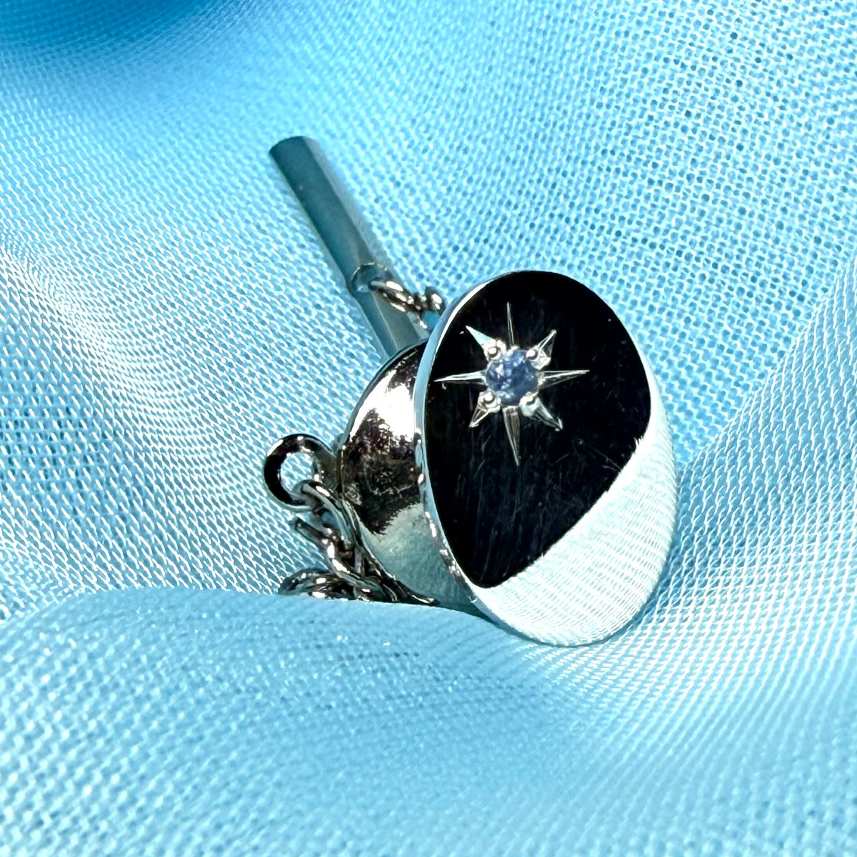 Tie Pin Sterling Silver Blue Sapphire Oval Tie Tac