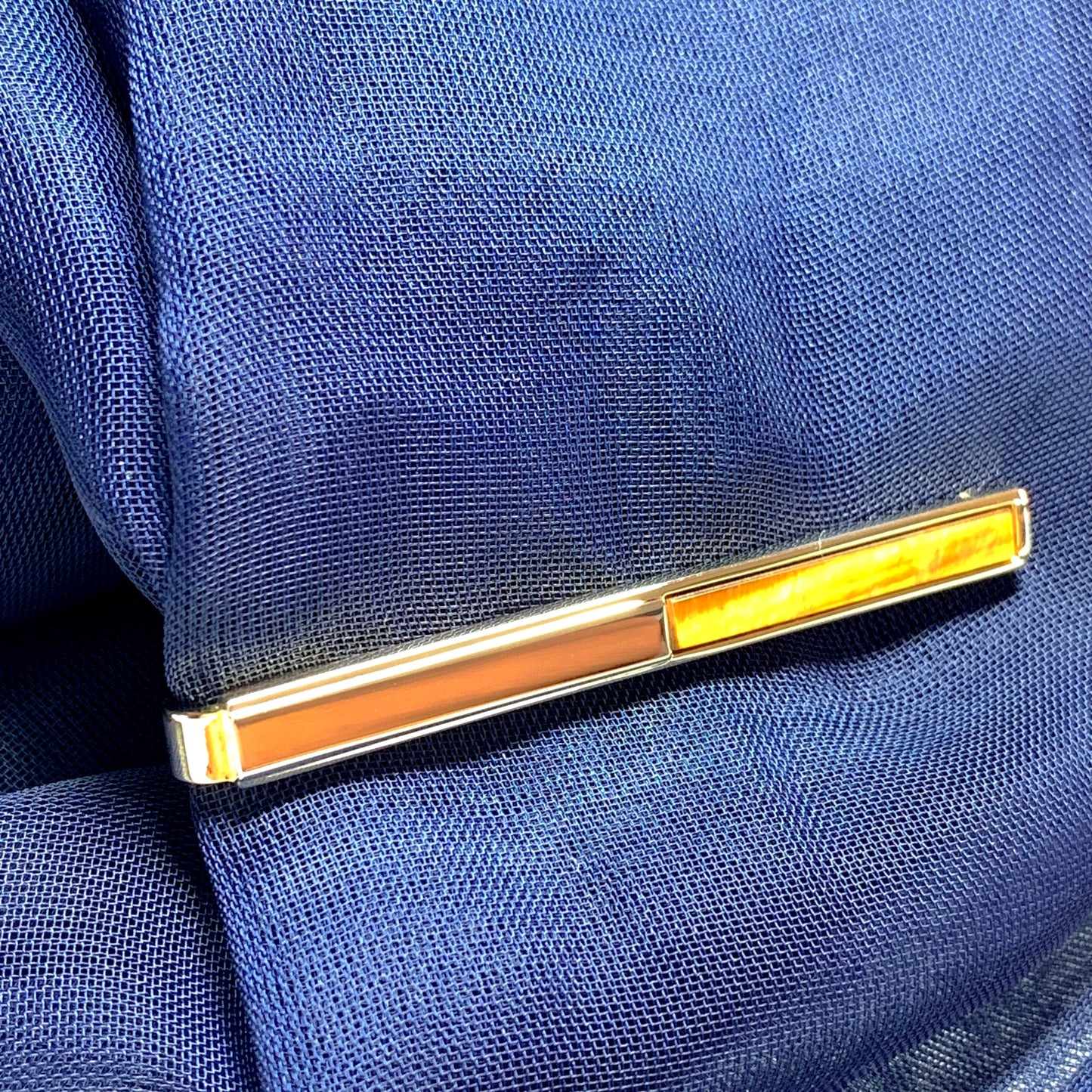 Tiger Eye gold plated tie bar clip slide