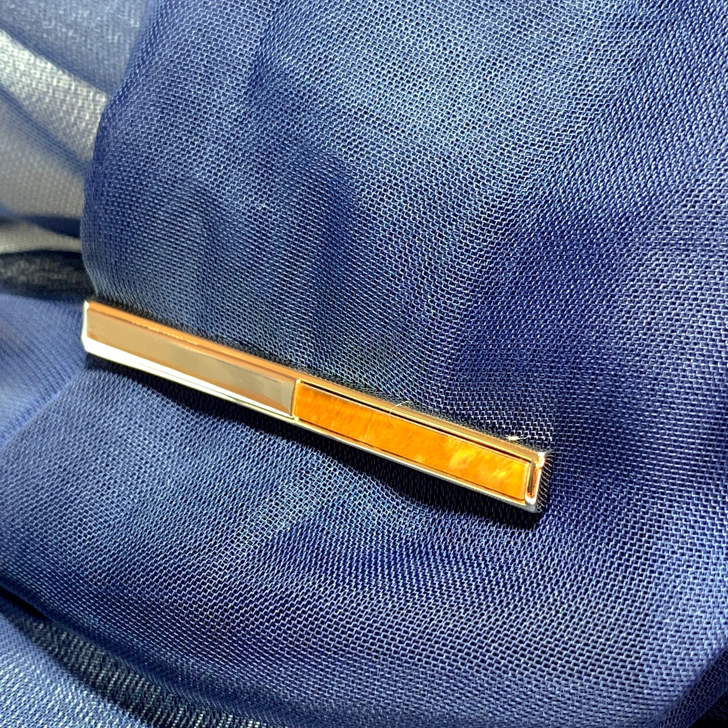 Tiger Eye gold plated tie bar clip slide