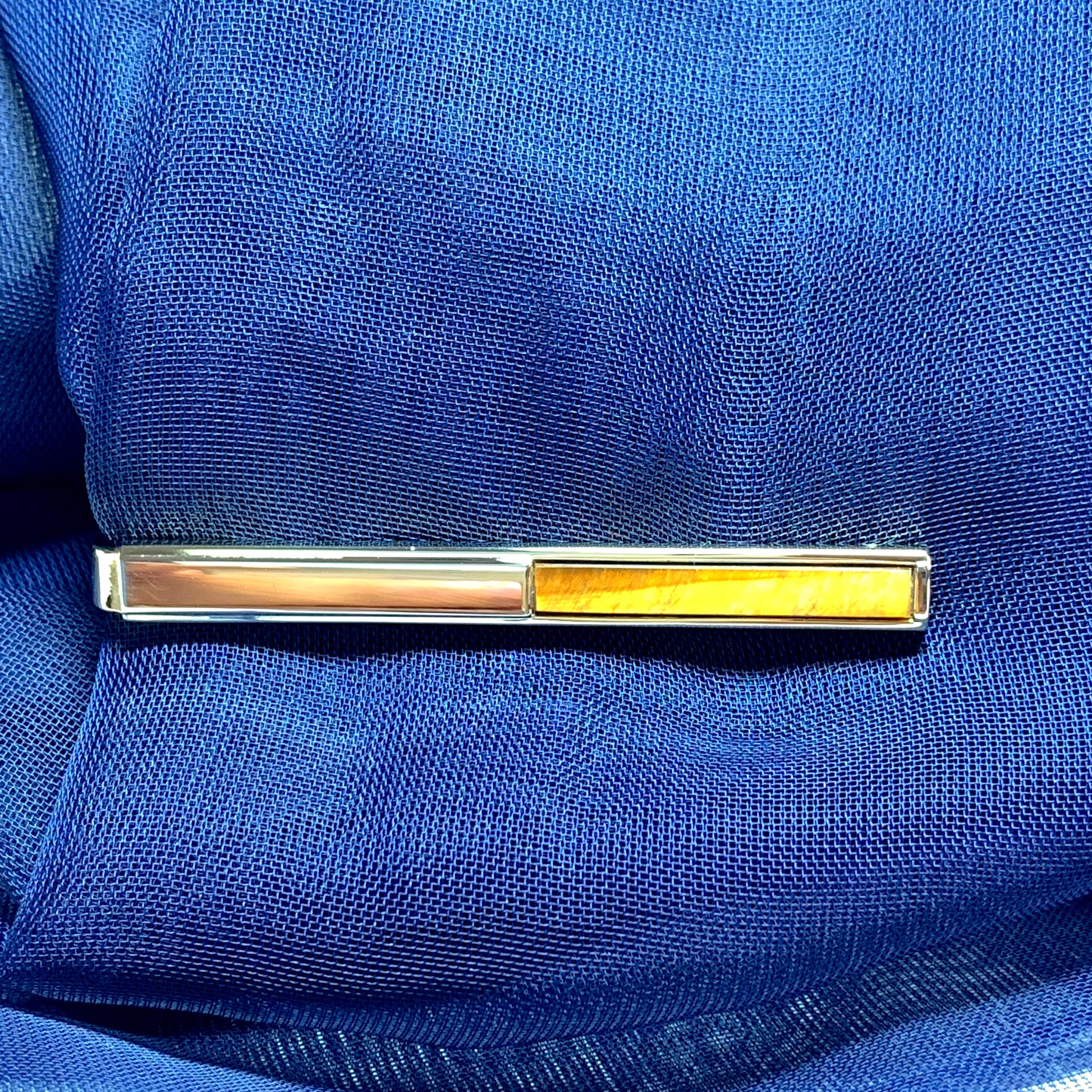 Tiger Eye gold plated tie bar clip slide