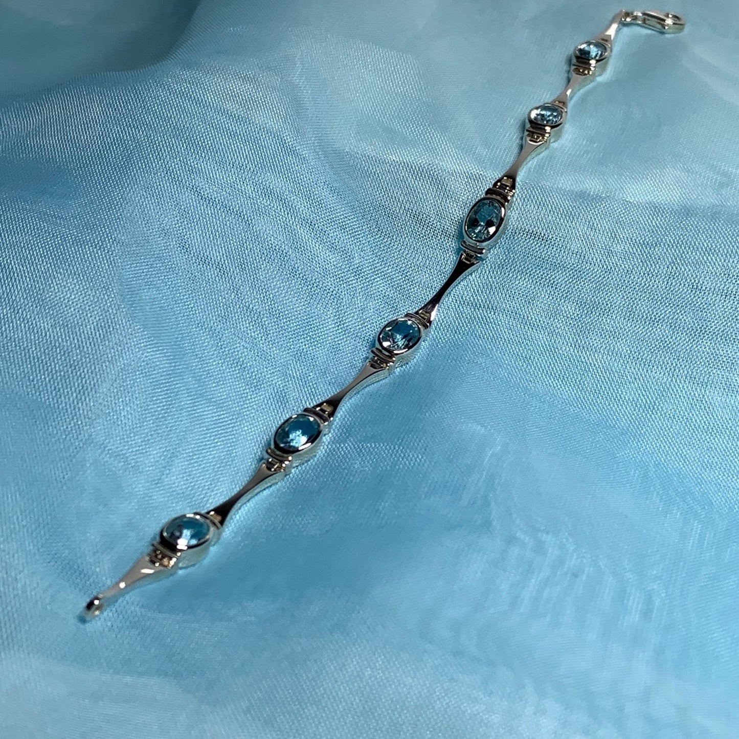 Blue Topaz Bracelet Sterling Silver Oval Shaped