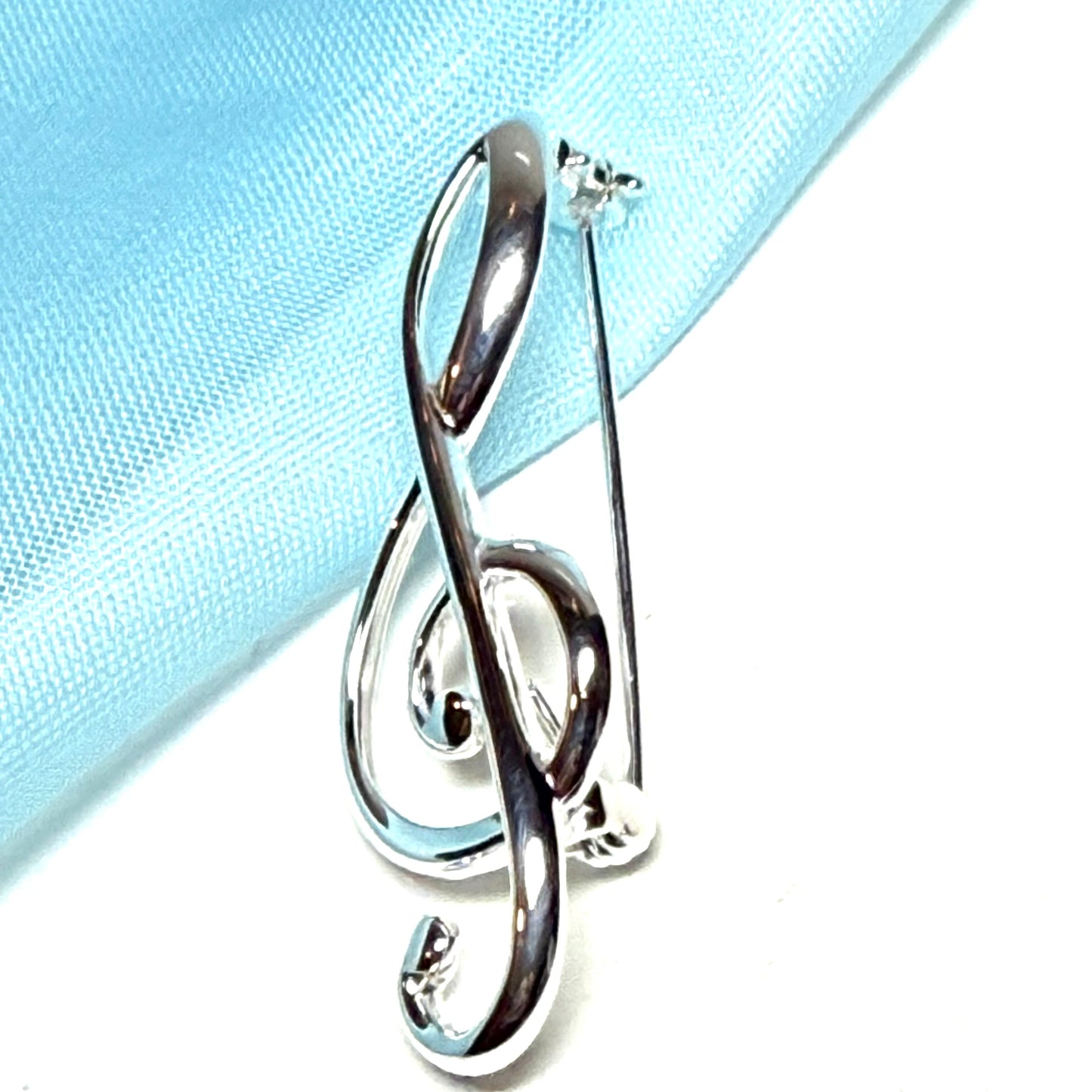 Treble Clef Musical Note Sterling Silver Brooch