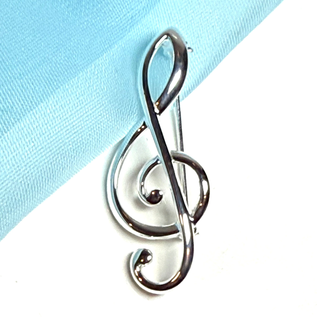 Treble Clef Musical Note Sterling Silver Brooch
