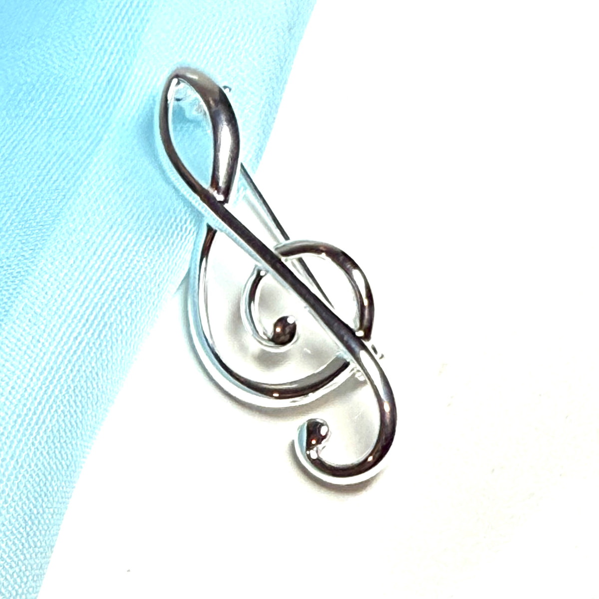 Treble Clef Musical Note Sterling Silver Brooch