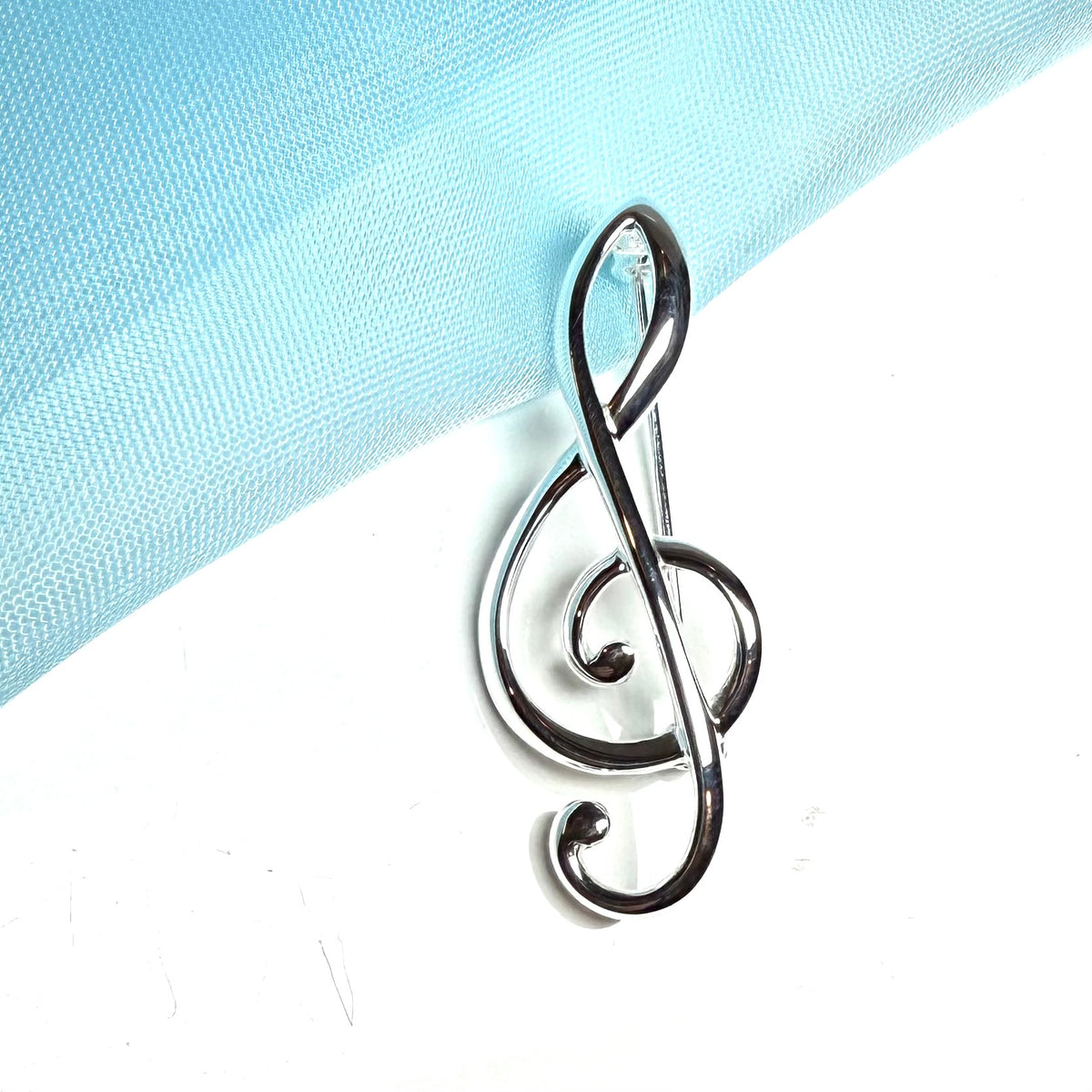 Treble Clef Musical Note Sterling Silver Brooch